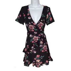 NWT Locryz Black Women's Floral Ruffle Baby Doll Spring Summer Flirty dress S